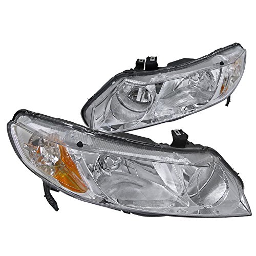 Spec-D Tuning 2LH-CV064-RS Honda Civic 4d Chrome Crystal Headlights Clear Lamps