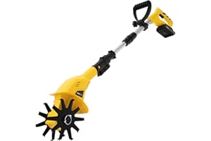 DMSIDN Rotary Cultivator Cordless Garden Tiller Battery Powered, Lawn Farm Telescopic Power Cultivator Tool Hand Tiller for Soil Mixing or Reseeding Grass, 6.7 Inch Depth 4Inch Wide