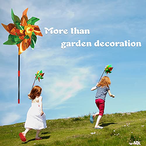 Muzigs 8 Pack 9.5 Inches Reflective Pinwheels for Yard and Garden