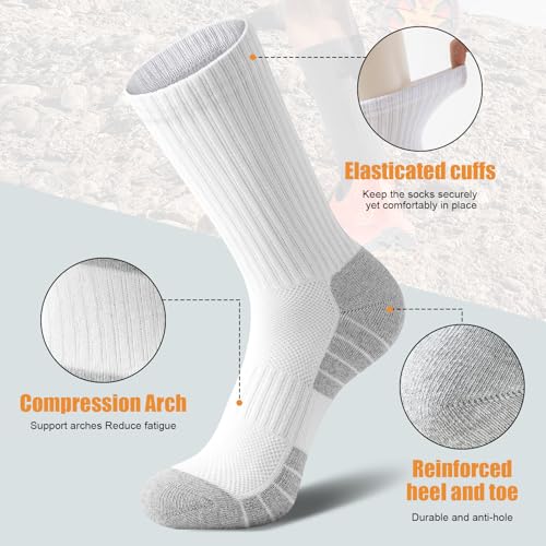 Niorasen 6 Pairs Mens Socks, Cushioned Breathable Sports Socks Outdoor Multipack, Comfortable Crew Cotton Athletic sock for Work Walking Hiking Running, Black White Grey Pure Black Pure White