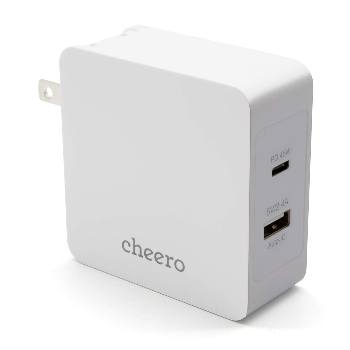 cheero 2 port PD Charger USB-C PD 45W + USB-A 合計 57W (パワーデリバリー対応 充電器 小型アダプタ) 対応機種へ超高速充電 AUTO-IC搭載 折り畳み式プラグ 2ポート CHE-328商品画像
