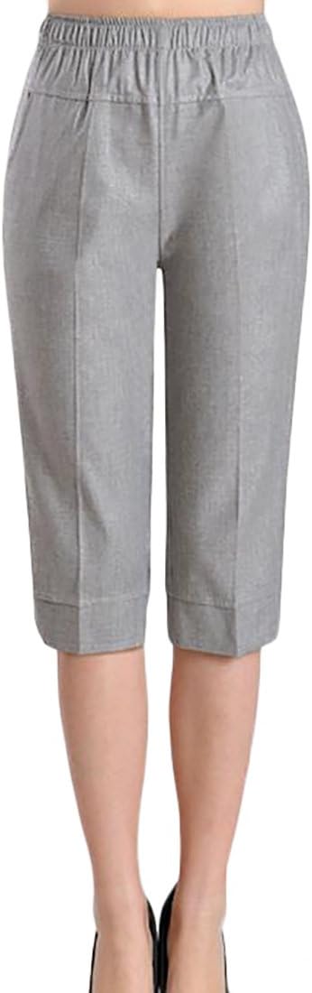 H&E Women's Linen Elastic Waist Soft Summer Knee Length Pants