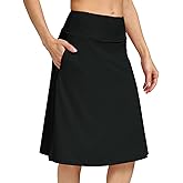 Womens Midi Knee-Length Skirt with Built-in Skorts Hidden Drawstring Zippered Pockets Appropriate for Working Casual Office