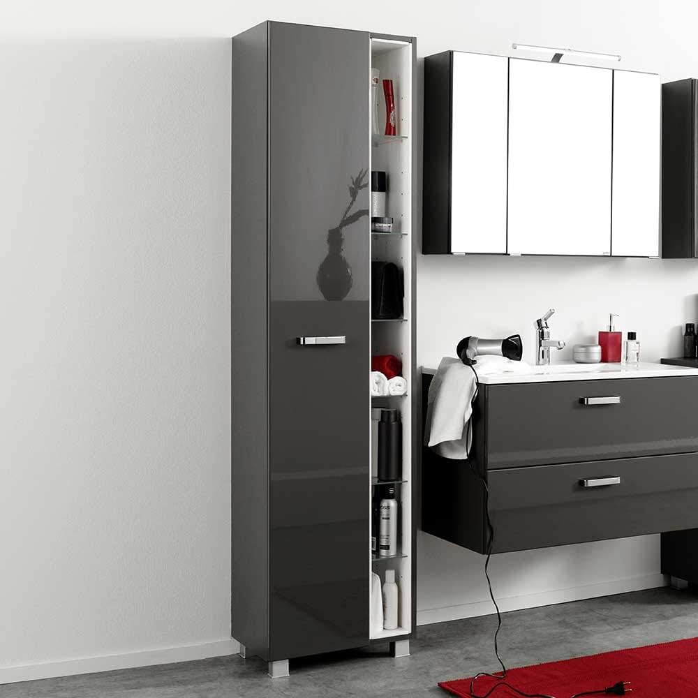 Pharao24 Badezimmer Hochschrank In Dunkel Grau Hochglanz 45 Cm Breit Amazon De Kuche Haushalt