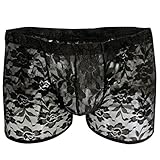 iiniim Men's Sheer Lace Floral Boxer Briefs Underwear Swim Shorts