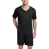PrinStory Men's Pajama Set Sleepwear Pjs Lightweight Quick Dry Short Sleeve V-Neck Shirts and Shorts Soft Comfy Sleep Sets