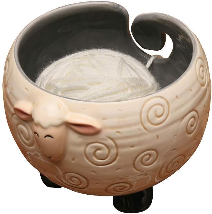 Sleepy Sheep Shaped Yarn Knitting Bowl - Holds Ball for Tanglefree Yarn