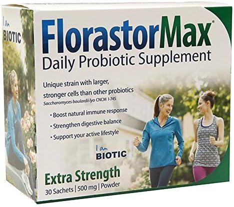 Florastor Max Daily Probiotic Supplement Packets, Extra Strength, 500mg 30 count (3 Pack) by Florastor