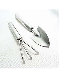 coolrunner Acero Inoxidable Planta Jardín Mini Herramientas Jardinería Paleta Pala Pala mano Bow Rastrillo Tenedor Jardín Juego de herramientas, Kit de jardinería 2pcs