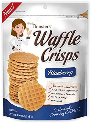 Mrs. Thinster’s Waffle Crisps, Blueberry Flavor, Non-GMO, No Artificial Flavors, Colors, Preservatives, Peanut-Free, 3.5 oz Bag, Pack of 12