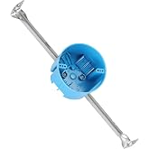 YQXIUTE 1 Gang Ceiling Fan Box, 50 lb, Round Nonmetallic, 1 Pack Blue | 20 cu in, supports up to 50 lb. Telescoping bracket with grounding clip for easy ceiling installation.