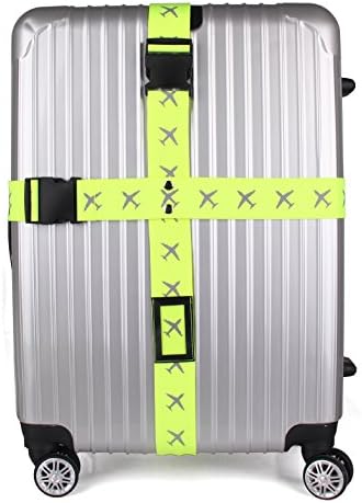 HuiSmart 2 in 1 Adjustable Luggage Straps with Address Luggage Tag for 20 - 32 Inches Suitcase,Travel Bag (Green)
