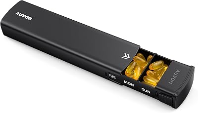 AUVON Pill Box 7 Day Aluminum Travel Organiser with Lock & 7 Compartments