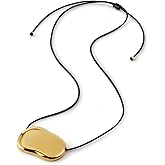 Grozilym Chunky Gold Pebble Pendant Necklace for Women, Minimalist Charm on Adjustable Black Cord, Statement Necklace Jewelry