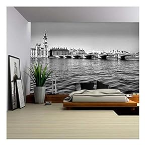 Westminster Bridge Panorama View in London, UK - High Dynamic Range HDR - Black and White - Removable Wall Mural | Self-Adhesive Large Wallpaper - 66x96 inches