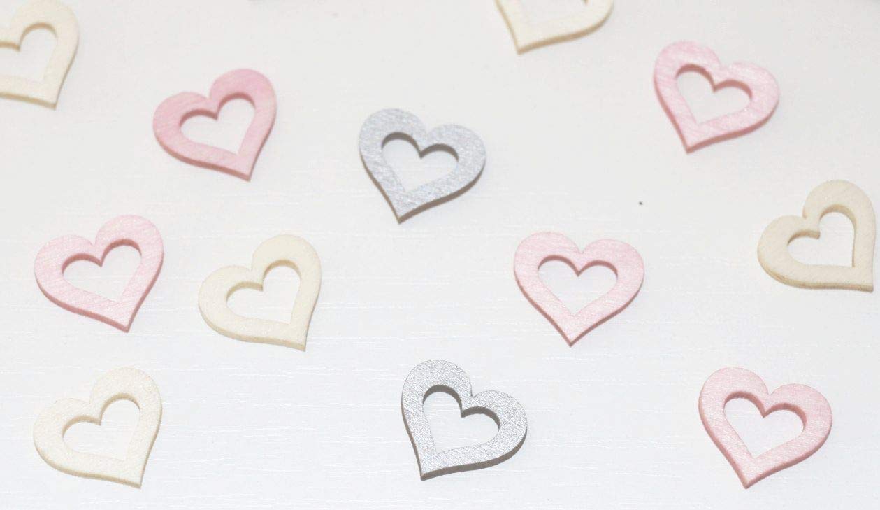72 Stk Holzherzen rosa altrosa weiß grau hellgrau 2cm Naturdeko ...