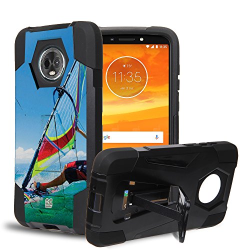 MOTO E5 PLAY CRUISE 5.2" MOTO E5 PLAY 5.2" Case, Trishield Gear Dual layer Hybrid Rugged Black Phone Cover With Built In Kickstand For MOTO E5 PLAY Parasailing - Thumbnail 4