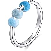 HOPEEZZ Larimar Fidget Ring for Women Sterling Silver Spinner Anxiety Ring Larimar Jewelry Gift for Women