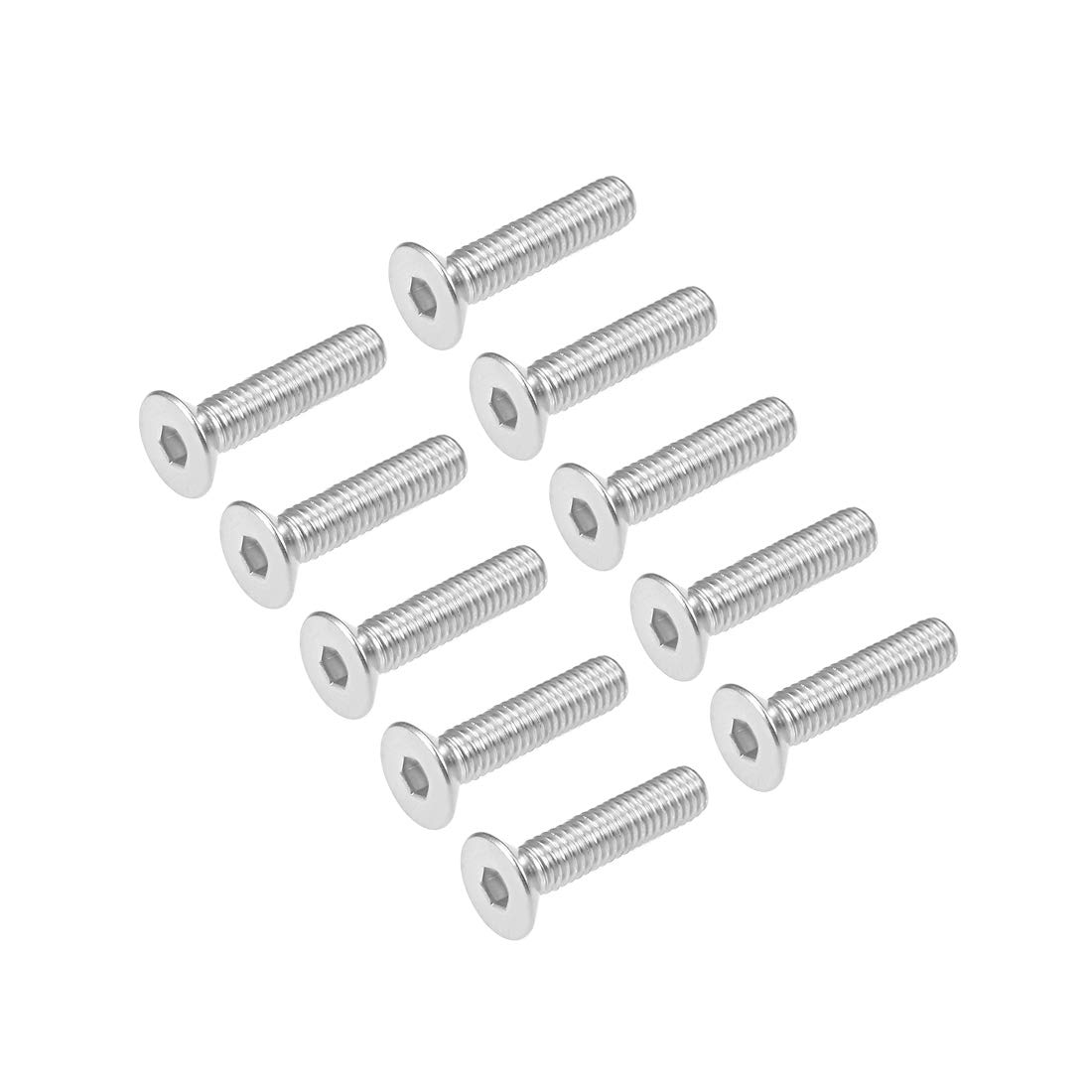 sourcing map M6x25mm Flat Head Machine Screws Inner Hex Screw 304 Stainless Steel Fasteners Bolts 10Pcs