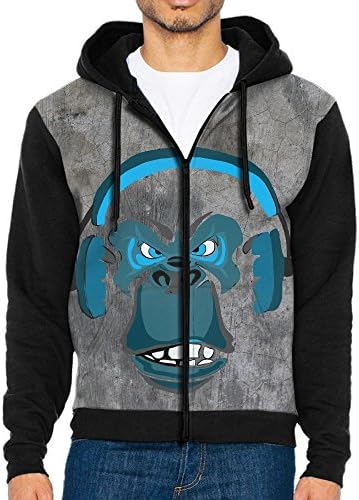 Faintkeeper Monkey With Blue Face Wears Earphone Men Fashion Sports colorful Hoodies Men With Hat Pocket Hit Color Sweater
