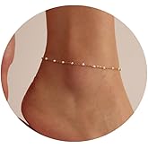 JotCa 18K Gold Plated Boho Beaded Anklets for Women Dainty Gold Layered Round Ball Ankle Bracelet Pearl Cross Anklet Bracelet Waterproof Gold Jewelry