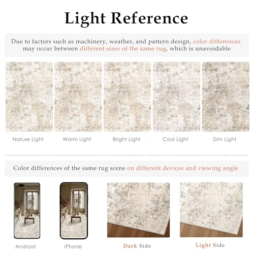 PureCozy Rugs Living Room Rug 200x300cm Beige Washable Non Slip Abstract Natural Neutral Modern Large Carpet Bedroom Lounge Bedside Kitchen Hall Low Pile Carpets