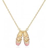 NewZenro Cute CZ Ballet Shoes Choker Necklace for Women 14k Gold Plated Dainty Crystal Cubic Zirconia Enamel Ballerina Ballet Slipper Pendant Adjustable Chain Necklace Fashion Jewelry for Dance Lover