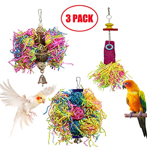 BWOGUE Bird Chewing Toys Parrot Shredder Toy Shred Foraging Hanging Cage Toy for Conure Cockatiel African Grey Amazon (3 Pack)