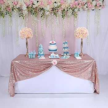 BalsaCircle TRLYC Sequin Rectangular Rose Gold Wedding Sequin Tablecloth 50-Inch by 80-Inch