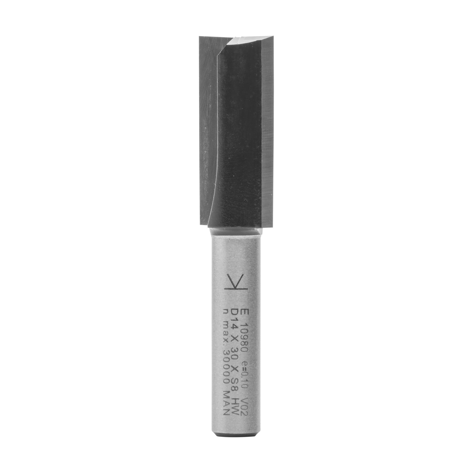 ENT 10980 Straight Cutter TC, Shank (S) 8 mm, Diameter (D) 14 mm, NL 30 mm, SL 32 mm, GL 62 mm, with Tungsten Carbide TC, Centre Tip