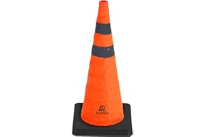 RoadHero 1 Pack 28 Inch Collapsible Traffic Safety Cones with Black Weighted Base, Construction Orange Cones with Reflective Collars for Road Safety, Driving Training, Parking Lots