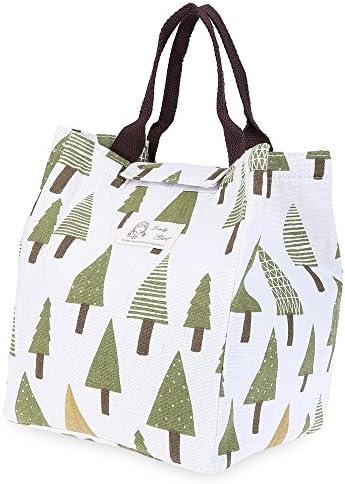 Heartbeat Shop Water Resistant Canvas Lunch Bag 4 Kinds Print Heat Preservation Cold Insulation Lunch Box (Tree print)
