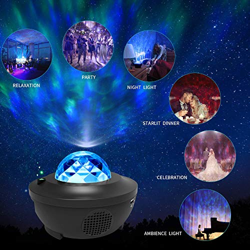 LBell Night Light Projector, 2 in 1 Ocean Wave Projector Star Projector w/LED Nebula Cloud for Baby Kids Bedroom/Game Rooms/Home Theatre/Night Light Ambiance with Bluetooth Music Speaker