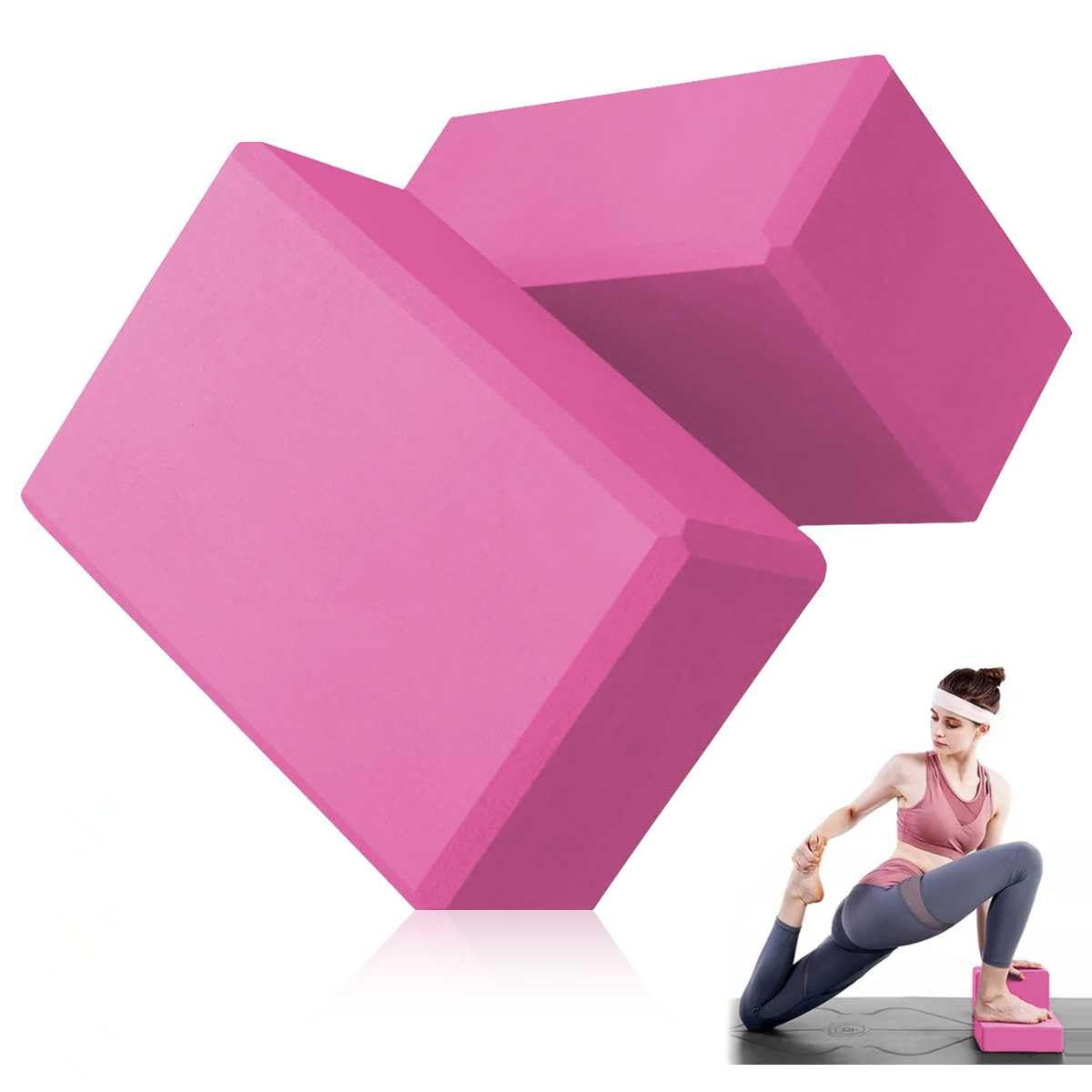 Yoga Blocks Set, LULUWA 2pcs EVA Foam Exercise Block with High Density & Non-slip for Improving Strength & Balance and Flexibility, Lightweight Pilates Brick for Fitness (Pink, 23 x 15 x 7.7cm)