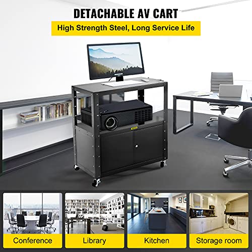 VEVOR Steel AV Cart, 41 Inch Height Adjustable Media Cart with Locking
