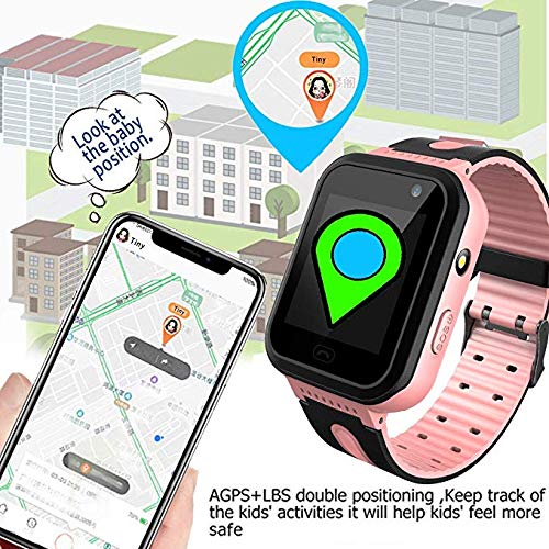 Kids Waterproof Smartwatch Phone - Touchscreen Smart Watch LBS locator with Dial Camera Voice Chat SOS Flashlight Alarm Clock Game Wristwatch Boys Girls Birthday Gift Compatible with iOS Android,Pink