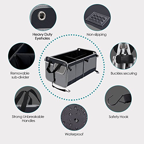 HiHiLL Car Trunk Organizer for SUV Truck Auto Durable Collapsible Cargo Storage, Non Slip Bottom Strips to Prevent Sliding, Premium 26 inch Divisible Multi-compartments Cargo HiHiLL Car Trunk Organizer for SUV Truck Auto Durable Collapsible Cargo Storage, Non Slip Bottom Strips to Prevent Sliding, Premium 26 inch Divisible Multi-compartments Cargo