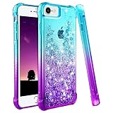 Ruky iPhone 6 6S 7 8 Case, iPhone 6 Case for Girls, Gradient Quicksand Series Glitter Bling Flowing Liquid Floating TPU Bumper Cushion Protective Cute Case for iPhone 6 6s 7 8 4.7 inches (Teal Purple)