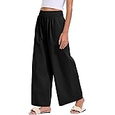 Les umes Womens Linen Wide Leg Pants High Waist Ankle Length Trousers Elastic Waist Loose Fit Casual with Pockets Summer