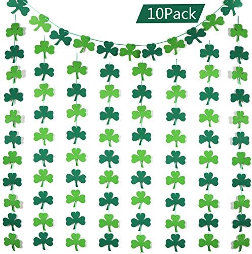 AOPOO 10 Packs Felt Shamrock Clover Garland Banner Hanging Shamrock Garland for St. Patrick 's Day Decorations Party Supplies, 120 Pieces