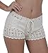 M&B USA Casual Shorts Cotton Crochet Lace Shorts Beach Summer Miniskirts (Large, Beige)