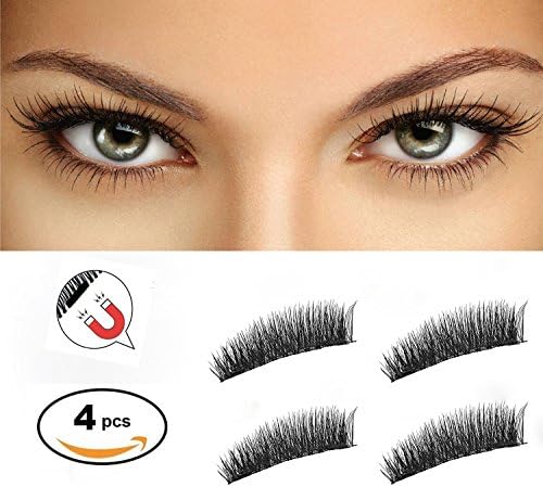Magnetic Eyelashes Dual Magnet False Eyelashes, Ultra-thin No Glue 0.2mm False Eye Lashes 3D Natural Reusable False Magnet Eyelashes Extension Prime Set (1 pair 4 pieces) (013-4)