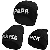 ZUYYON 3 Pcs Parent-Child Beanie Hat Mama Papa Mini Embroidery Knitted Hat Winter Warm Cuffed Cap Matching Family Beanie Hat