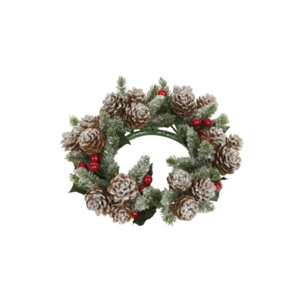Gisela Graham: Candle Ring Christmas Frosted Berrie Ring in two sizes - Suitable for Dinner & Pillar Candles (3" Pillar Candle Ring)