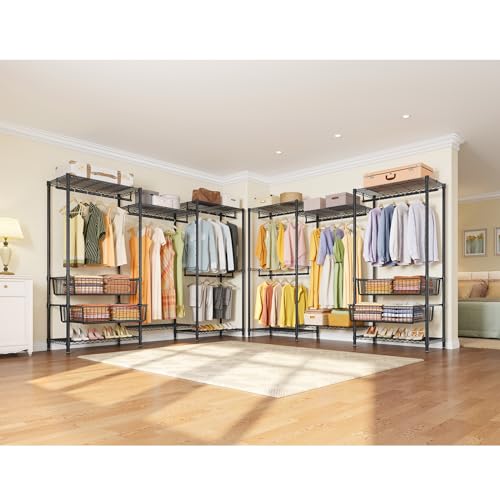 VIPEK V10 Wire Garment Rack 5 Tiers Heavy Duty Clothes Rack with Hanging Rods, Wire Shelves & 2 Slid Storage Baskets, Large Size Clothing Rack 68.9" W x 15.7" D x 76.4" H, Max Load 920 LBS, Black