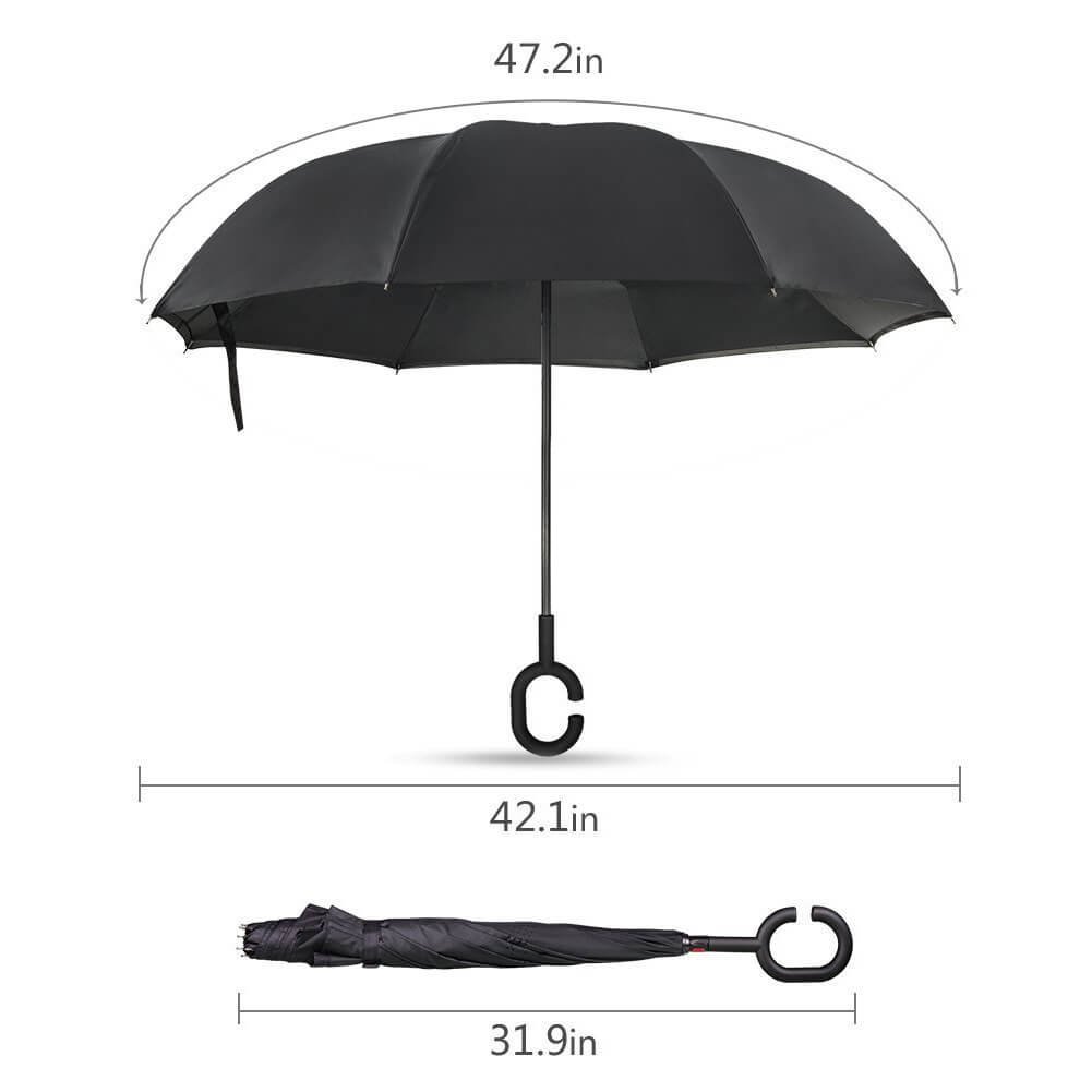 Tdogs Black Inverted Umbrella, Rain Wind Sun-proof Free-style C-Shaped Handle Folding Umbrellas with Rain Cover Car Reverse Umbrella Outdoor Use