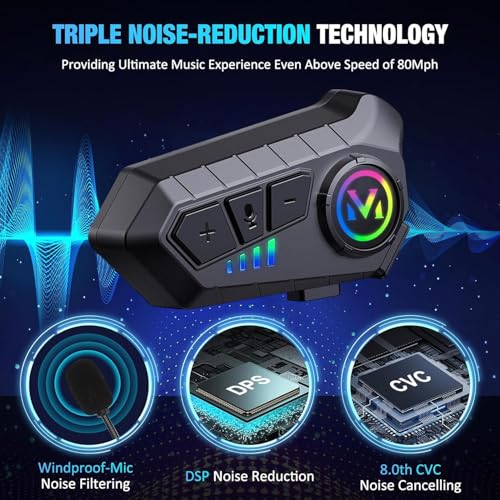 FEYA Motorcycle Helmet Speakers - Super Long Battery Life, Motorbike Headset Single Use Headset with Soft/Hard Mic,IPX6 Automatic Answer/Music Control/Intelligent Noise/Wake up Siri - Y-M10
