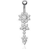 Gnoliew 14G Belly Button Rings Belly Flower Dangle Women Body Piercing Jewelry