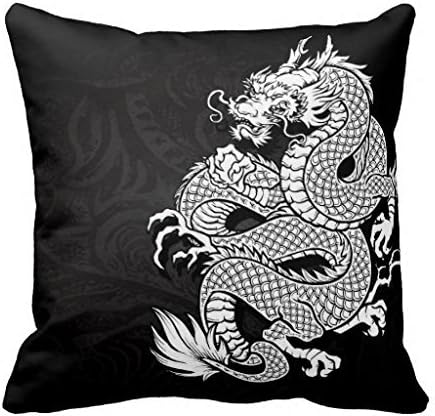 18" x 18" Chinese Dragon White and Black Decorative Throw Pillow Case Cushion Cover