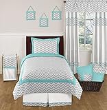 Turquoise and Gray Zig Zag Childrens and Kids Bedding Set 4 Piece Girl or Boy Twin Set